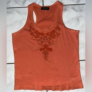 Ashley Stewart Coral Embellished Tank Top